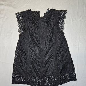 Cable And Gauge Top Womens Large Black‎ Lace Cap Sleeve